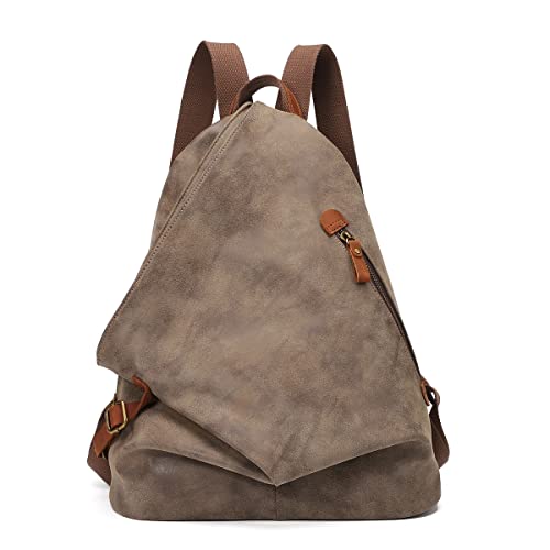 Retro Segeltuch Rucksack PU Vintage Rucksäcke PU Leder Daypack Reisetasche Schulterrucksack für Herren Damen (6882-PU-D.Coffee)