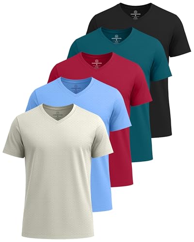 Real Essentials 5 Pack: Men's Breeze Tech V-Neck Dry Fit T-Shirts...