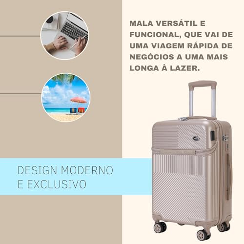 GMTA Mala de Viagem de Bordo 10Kg Rígida Padrão ANAC com 4 Rodas duplas 360° Cadeado Anti Furto Comp