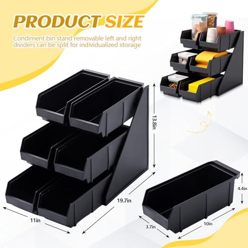 Novabright 6 Compartment Serve Condiment Bin Self Serve Condiment Packet Organizer Stand Countertop Plastic Containers Storage Display Rack for Coffee Shops Restaurants Bars(6 Bin)