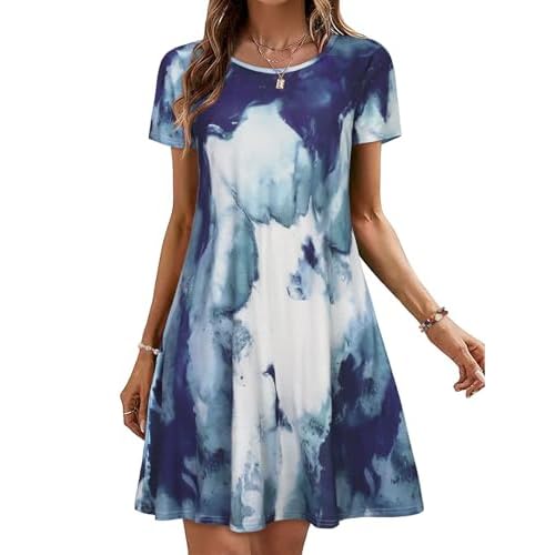 Summer Dresses for Women Casual Tshirt Short Sleeve Floral Sundress Beach Cover Ups with Pockets 2026