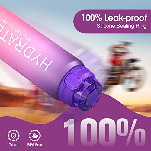 Y&3 32Oz Water Bottle With Straw & Time Marker, Motivational Water Bottle With Handle, Leakproof, Tritan Bpa Free Water Jug, For Fitness, Gym, Outdoor (Purple Pink Gradient) #TOP3