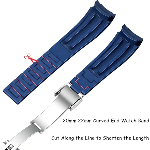 Image of Juntan 18mm 20mm 21mm 22mm Curved End Rubber Watch Band, Tapered Silicone Curved Replacement Watch Strap for Men Women with Metal Classic Diving Buckle
