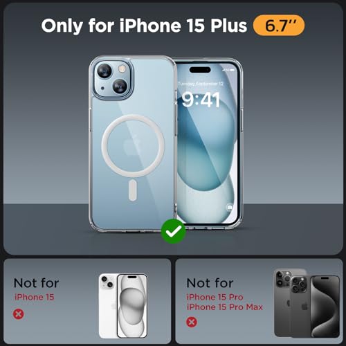 Image of Miracase Magnetic for iPhone 15 Plus Case 6.7 inch (Compatible with MagSafe)(with 2X Screen Protectors) Military-Grade Protection, Anti-Fingerprint Translucent Matte Phone Cover, Clear