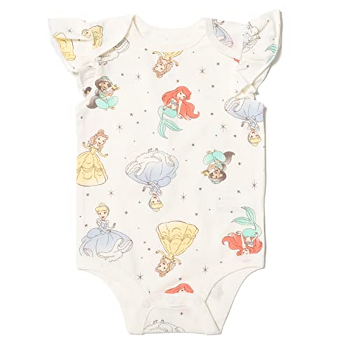 Disney Princess Ariel Cinderella Belle Newborn Baby Girls 4 Pack Cuddly Snap Bodysuits Made With Organic Cotton 6-9 Months #TOP4
