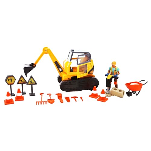 Cat Workforce Excavator Action Set, 23-Piece Kids Construction Toy Playset with 4-Inch Figure, Non-Drying Dirt Compound, Molds, Signs, Tools & Accessories, Ages 3+ by CAT - Used condition - US$11.27