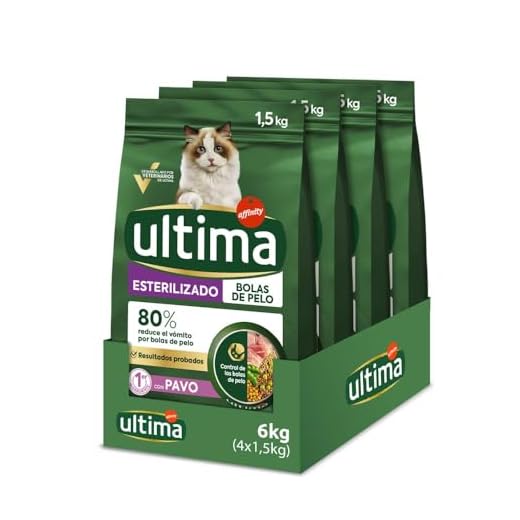 Ultima Esterilizado Bolas de pelo Pavo, Comida seca para gatos, Pack de 4 x 1,5kg, Total 6kg