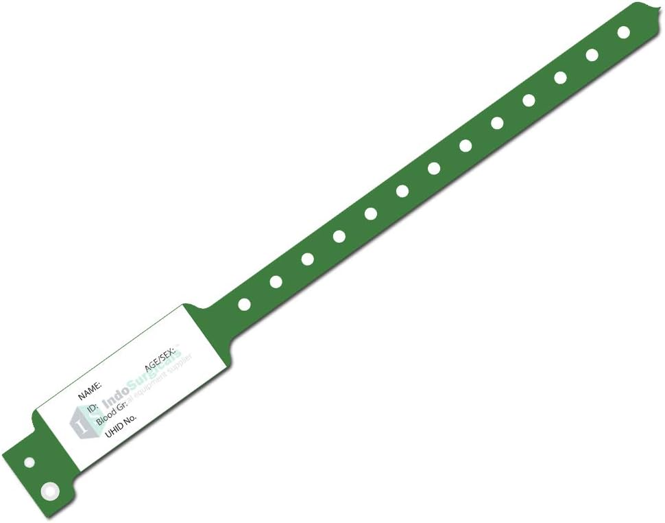 IS IndoSurgicals ID Band for Hospital, Patient Identification Band Adult, Green Color (Pack of 100 Pcs.)