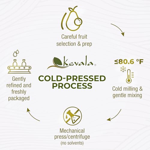 Image of Kevala Avocado Oil - Cold Pressed | Non‑GMO Project Verified & Kosher | Multipurpose for High Smoke Point Cooking, Roasting, Sauteing & Skin Moisturizing - Ideal Kitchen Staple - 8 Fl Oz (Pack of 1)