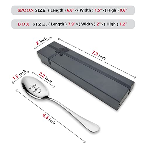 Spoonful Of Happiness,Funny Engraved Stainless Spoon,Coffee/Tea/Ice Cream/Dessert/Cereal Spoon For Women Men，Friend Birthday Gift，Cute Housewarming Gift，Christmas Gifts #TOP3
