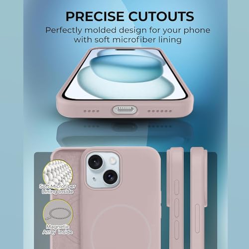 Image of iPhone 15 Silicone Magsafe Case | Shock Proof Design & Camera Protection | Premium Rubberised Apple iPhone 15 Cover (Microfiber Lining) | Magnetic Liquid Silicone - Pink