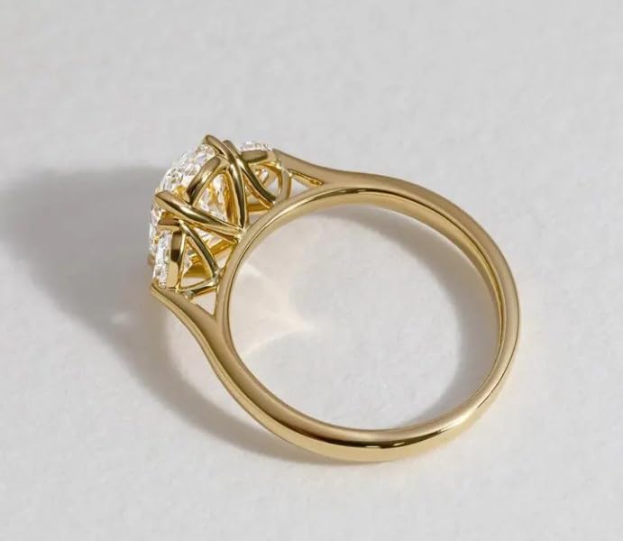 Three Stone Ring 3 CT Oval Cut Diamond Engagement Ring 14K Gold Plated Wedding Ring Gifted Ring For Her Half Moon Diamond Ring,size 3-12.3