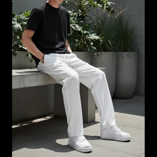 Image of Men's Baggy Trousers for Men Loose Fit Korean Style Wide Leg Casual Pants Elastic Waist Comfortable Streetwear Black Gym Wear Lounge Travel Bottom Wear