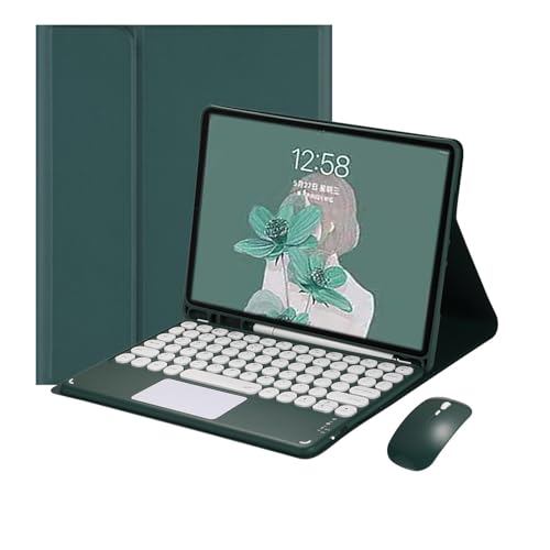 Clavier détachable iPad Pro 13 2024 avec étui cuir vert foncé et souris