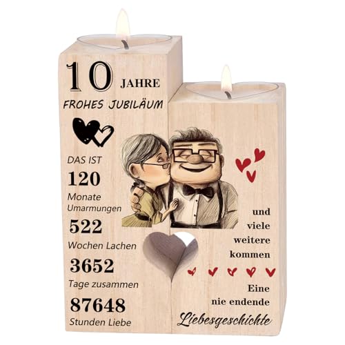 Rosenhochzeit Geschenke，10 Jahre Hochzeitstag，Kerzenständer - Glücklich 10. Jahrestag Geschenk für Frau Mann Paare ，10 Hochzeitstag Geschenke...