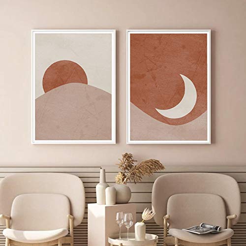 Peintures sur toile Soleil et lune art bohème pour salon chic