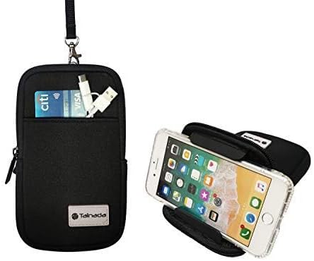 Tainada Men Women Neoprene Extra Large Multi-Purpose Shockproof Soft Bubble Padded Zippered Sleeve Case Bag Wristlet Phone Pouch with Carabiner, Detachable Neck Lanyard Strap, Belt Loop Holster(Black)