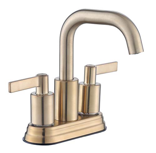 Lowest Price Derengge F-M4501-CS 4 Two Handle Bathroom Faucet with Push up Pop-up Drain, Meets cUPC NSF 61-9 AB1953,Brushed Gold Finished