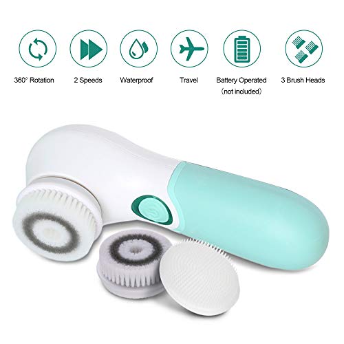 TOUCHBeauty Facial Cleansing Brush Electric Facial Exfoliating Massage Brush with 3 Cleanser Heads and 2 Speeds Adjustable for Deep Cleaning, Removing Blackhead, Face Massaging