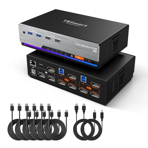 TESmart 8K@60Hz DP KVM Switch 3 Monitors 2 Computers USB
