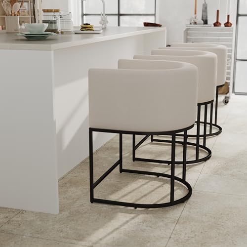 RIVOVA Contemporary Cream Linen Bar Stools Set of 3, 24' Upholstered Fabric Counter Height Barstools...