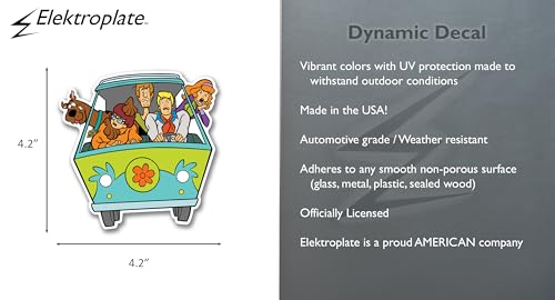 Image of Elektroplate Officially Licensed Scooby-Doo's Mystery Machine Wild Ride 4.2 inch x 4.2 inch Dynamic Decal | Premium Auto-Grade All Weather Vinyl for Car, Water Bottle, Laptop, Cooler, Phone | Made in USA
