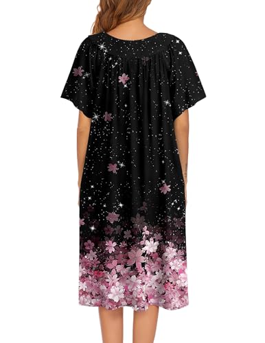 Image of Ekouaer Womens Nightgown Short Sleeve House Dress with Pockets-Floral Print Mumu Dress