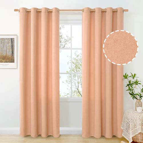 BGment Peach Linen Curtains 84 Inch Length for Living Room Window 2 Panels