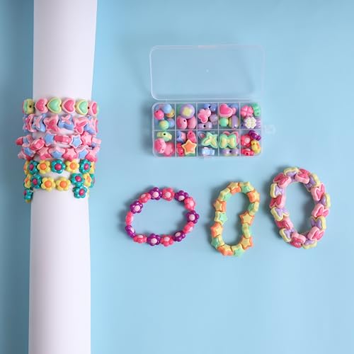Image of Ambitieux DIY Bracelet Making Kit for Girls - 12 Types Colorful Beads with Charms, Elastic Thread, Earrings, Clasps & Rings - Jewellery Craft Kit for Kids, Birthday Return Gift, Rakhi Special Set for 2 3 4 5 6 7 8 9 10 years (BIG beads)