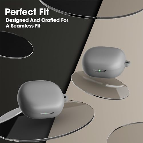 Image of Sounce Earphone Case Cover Compatible for JBL Wave Flex, Soft Silicone Skin Case Cover Shock-Absorbing Protective Case with Keychain [Front LED Visible] - Grey