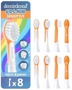 demirdental Ersatzbürsten für Kinder passend für Philips Sonicare Ersatzbürsten Kids, Compact Mini geeignet für 3-6 Jahre, entspricht HX6034 HX6038, Orange, 8er Set
