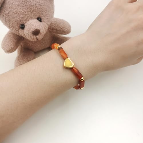 Image of Cuboid Love Elastic Bracelet, Crystal Energy Stone Anxiety Relief Yoga Jewelry for Women Male (Heart-shaped Charm Can Be Customized Name)