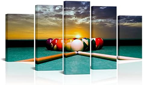 iLOOKLiKE Game Canvas Wall Art Pool Table Room Decor Billiard Balls Pictures Wall Decor Leisure Sport Painting Prints for Modern Game Room Club Bar Decoration 60x32inch