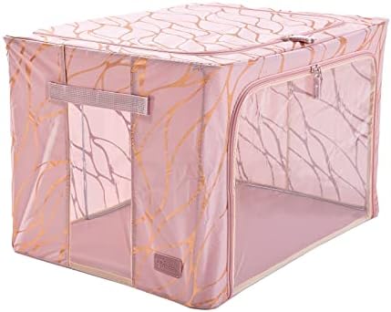 Periea Beau Folding Collapsible Stackable Fabric Home Storage Boxes with Steel Frames (Black & White, Large)