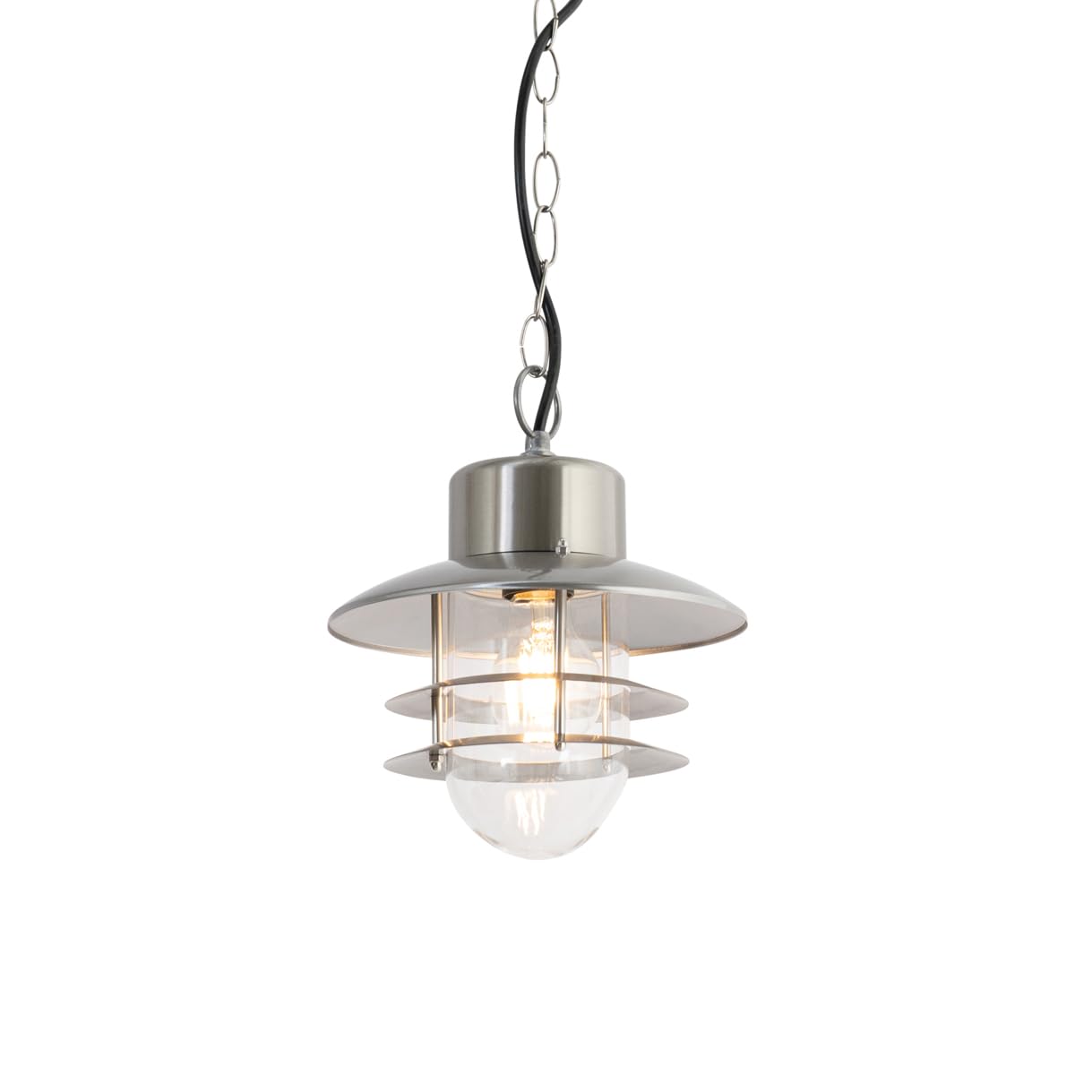 Qazqa - Outdoor Industrial Pendant Light Ceiling Steel I Nickel Matt I Satin IP44 - Shell Garden- - Industrial - Suitable for LED E27 | 1 Light - Steel Outdoor Pendant Light - Suitable for