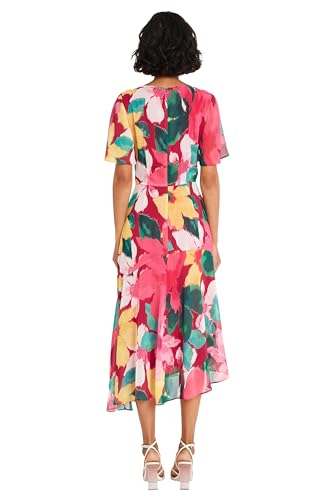 Image of Maggy London Women's Maggy London Women's Dresses Short Flutter Sleeve Fit and Flare Dress with Asymmetric Hem Tier