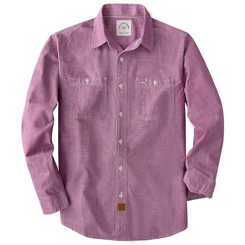 Dubinik® Chemise Homme Chambray Manches Longues Casual Bouton Vintage Deux Poche Travail Coton Coupe Regular