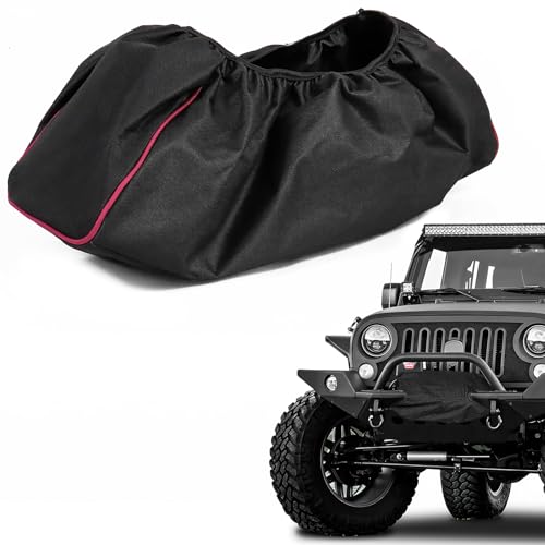 VCYOPN Winch Cover, Heavy Duty Waterproof 600D Oxford Fabric Winch Protective Cover, Dust-Proof UV Resistant Protector for Most 8500-17500 lbs Electric Winches, Car Accessories