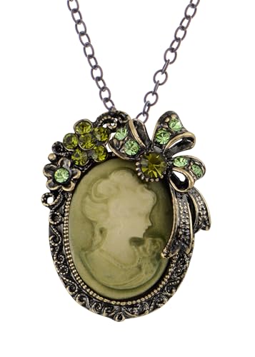 Image of Alilang Vintage Inspired Crystal Rhinestones Victorian Lady Cameo Pendant Necklace Maiden Flower Ribbon Bow Brooch Pin