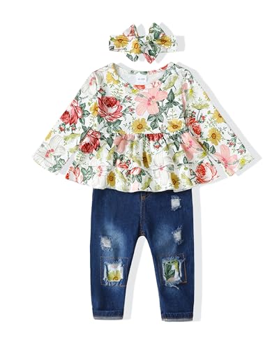 Image of Renotemy Baby Girl Clothes Toddler Girl Clothes Outfits Infant Clothing Jeans Pants Set Cute Clothes Set for Girls