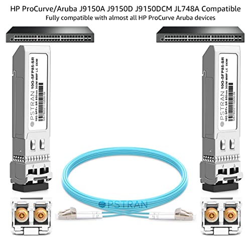 Image of 10GBASE-SR SFP+ Optical Transceiver Module Compatible with HPE Aruba J9150D J9150DCM JL748A ProCurve J9150A 850nm 300m DDM Duplex LC MMF 4 Pack