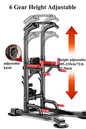 YOT-Pull-Up-Bar-Multi-Functional-Power-Tower-Height-Adjustable-with-Elbow-Back-Support-Drawstring-Set-Dip-Stand-Station-for-Home-Gym-Strength-Training-Workout-Equipment-880LB-Max-Capacity