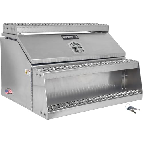 Buyers Products 1705284 Silver Smooth Aluminum WideOpen Class 8 Step Box, 28.5 x 36.25 x 23.3 Inch, Frame Steps with Built in Side Storage, Locking Die-cast Compression Latch, Semi-Truck Tool Box