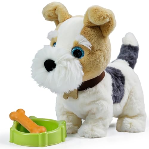 OR OR TU Cagnolino che Abbaia e Cammina a Comando Vocale, Peluche Elettronico Cane Giocattolo, Cantano, Abbaiano, Camminano e si Siedono, Realistici Cane Robot Giocattolo Interattivi Giochi Bambini