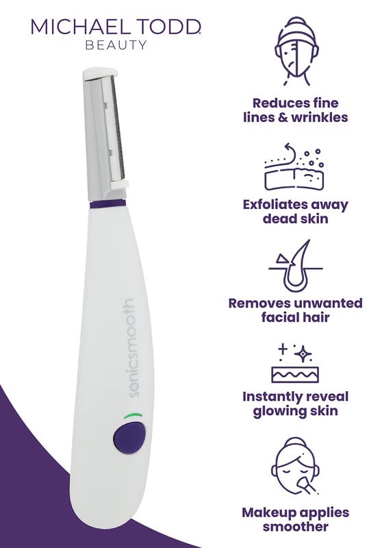 Michael Todd Beauty - Sonicsmooth - Dermaplaning Tool - 2 in 1 Women’s Facial Exfoliation & Peach Fuzz Hair Removal System with 7 Weeks of Safety Edges