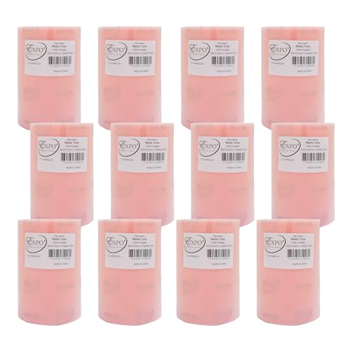 Image of Expo International Decorative Matte Tulle, Roll /Spool of 6 inch X 100 Yards, Lightweight Polyester Tulle Fabric for Tutus, Costumes, and Party Decorations, Washable, Easy-to-Use, Pack of 12, Blush Pink