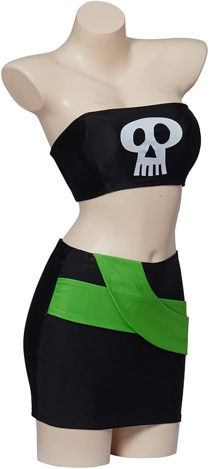 Women's Sam Manson Cosplay Costume Skull Print Sexy Crop Top Mini Skirt Set