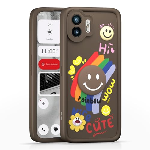 Image of Pikkme Back Cover for Nothing Phone 2 | Soft Silicone| Cute Rainbow Smile & 3D Cartoon Flower Design | Shockproof Raised Camera Protection Bumper Case (Brown)