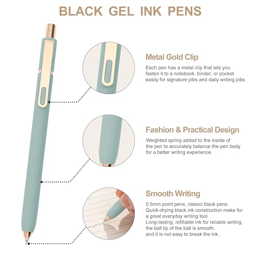 Linbsunne Gel Pens Black Ink Pens for Office 0.5mm Fine Point Pen Smooth Writing Retractable (Metal gold clip-10 pcs) - Image 4