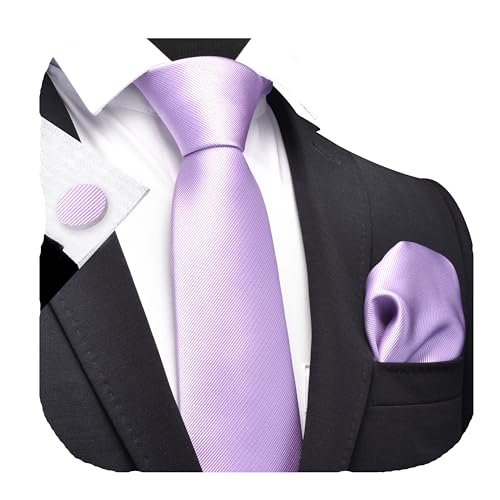 GUSLESON Lavender Lilac Ties For Men Light Purple Wedding Neckties and Pocket Square Cufflinks Sets (0789-40)